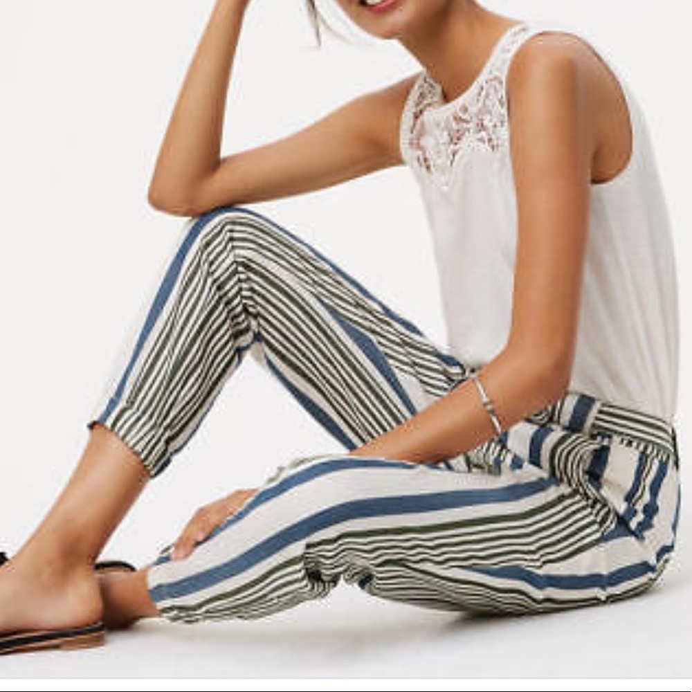 Ann Taylor LOFT Striped tie waist Cargo pants